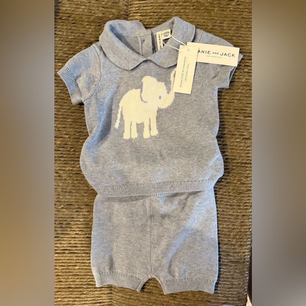 Janie and Jack Blue Elephant Knit Set
